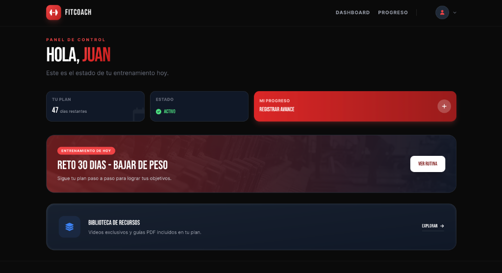 Dashboard del atleta con progreso