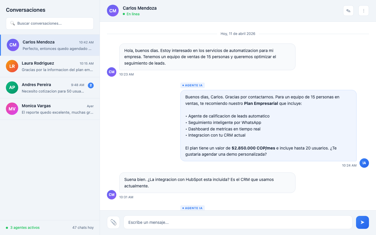 Agente de salud respondiendo consultas y agendando servicios en tiempo real por WhatsApp